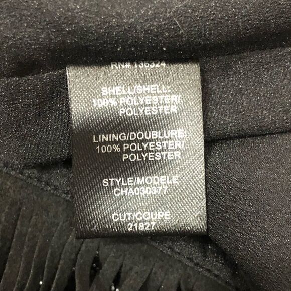 Halston Heritage Metallic Knit Skirt with Faux Leather Fringe Trim Black Sparkle - Picture 8 of 8